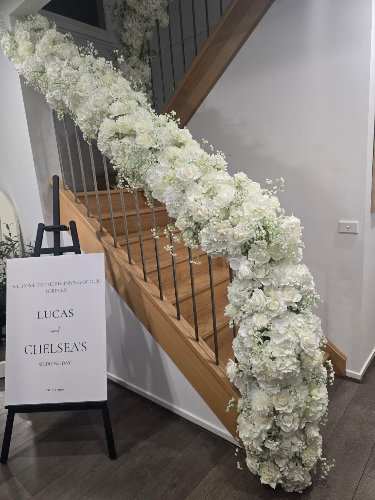 Staircase with floral garland